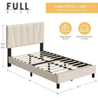 Struttura letto imbottita matrimoniale con testiera regolabile - Struttura letto a piattaforma trapuntata in velluto, non è necessario il box spring, Beige