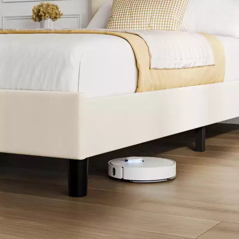 Struttura letto imbottita matrimoniale con testiera regolabile - Struttura letto a piattaforma trapuntata in velluto, non è necessario il box spring, Beige
