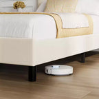 Struttura letto imbottita matrimoniale con testiera regolabile - Struttura letto a piattaforma trapuntata in velluto, non è necessario il box spring, Beige