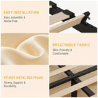 Struttura letto imbottita matrimoniale con testiera regolabile - Struttura letto a piattaforma trapuntata in velluto, non è necessario il box spring, Beige