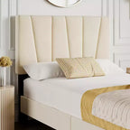 Struttura letto imbottita matrimoniale con testiera regolabile - Struttura letto a piattaforma trapuntata in velluto, non è necessario il box spring, Beige
