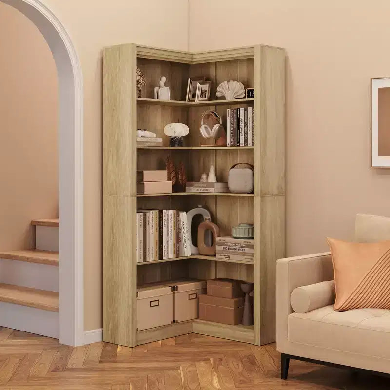 Libreria angolare alta 182 cm, libreria a L a 5 ripiani, librerie da fattoria con contenitore per soggiorno e ufficio