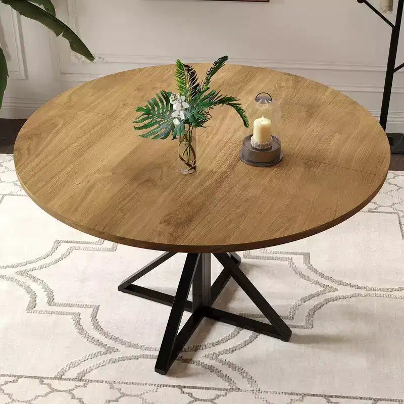 Tavolino da caffè rotondo in legno da 47 cm con piedistallo in metallo e 4 parti di piano del tavolo, salvaspazio per la cucina di casa
