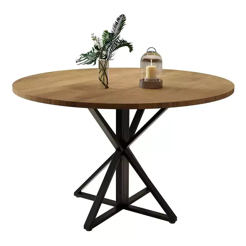 Tavolino da caffè rotondo in legno da 47 cm con piedistallo in metallo e 4 parti di piano del tavolo, salvaspazio per la cucina di casa