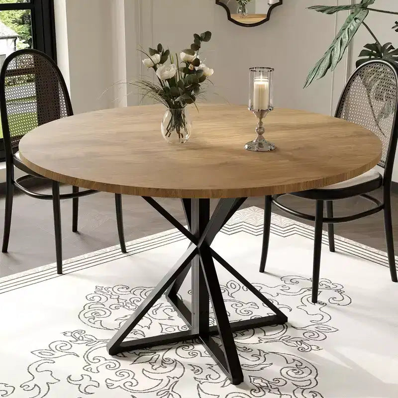 Tavolino da caffè rotondo in legno da 47 cm con piedistallo in metallo e 4 parti di piano del tavolo, salvaspazio per la cucina di casa