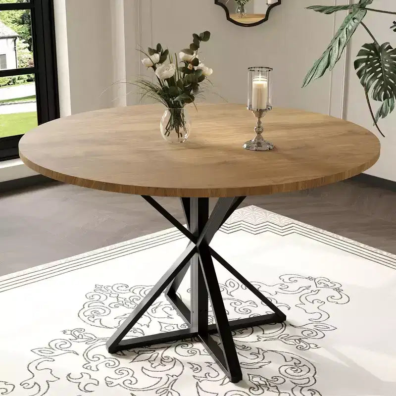 Tavolino da caffè rotondo in legno da 47 cm con piedistallo in metallo e 4 parti di piano del tavolo, salvaspazio per la cucina di casa