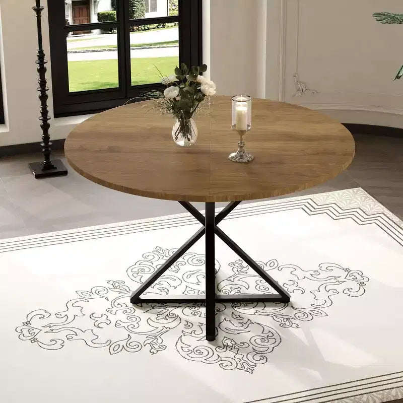 Tavolino da caffè rotondo in legno da 47 cm con piedistallo in metallo e 4 parti di piano del tavolo, salvaspazio per la cucina di casa
