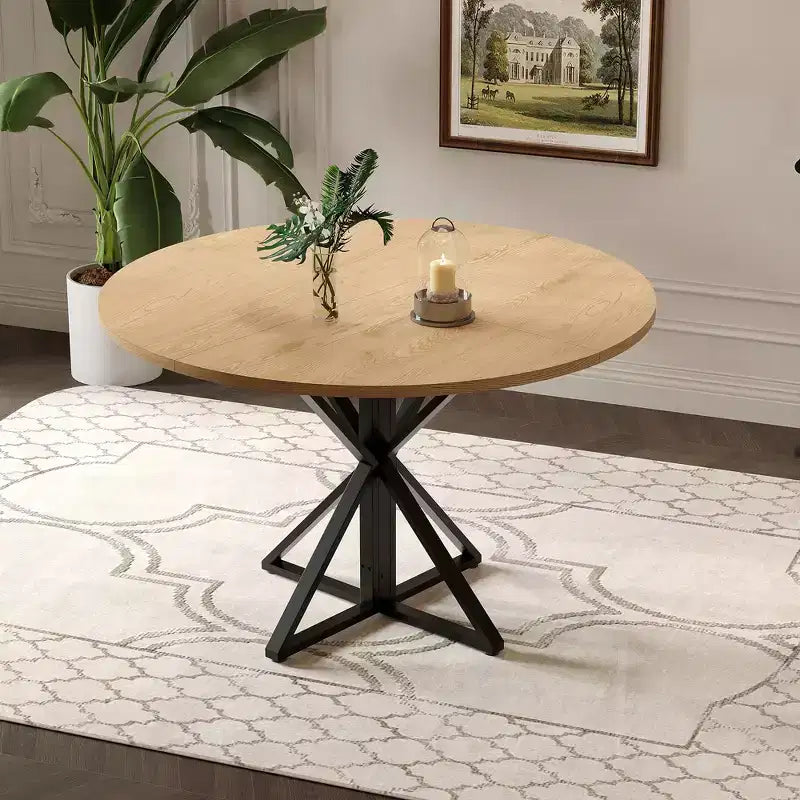Tavolino da caffè rotondo in legno da 47 cm con piedistallo in metallo e 4 parti di piano del tavolo, salvaspazio per la cucina di casa