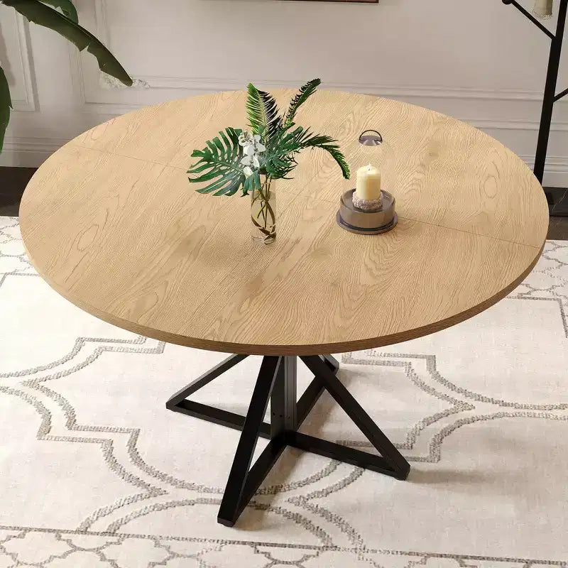 Tavolino da caffè rotondo in legno da 47 cm con piedistallo in metallo e 4 parti di piano del tavolo, salvaspazio per la cucina di casa