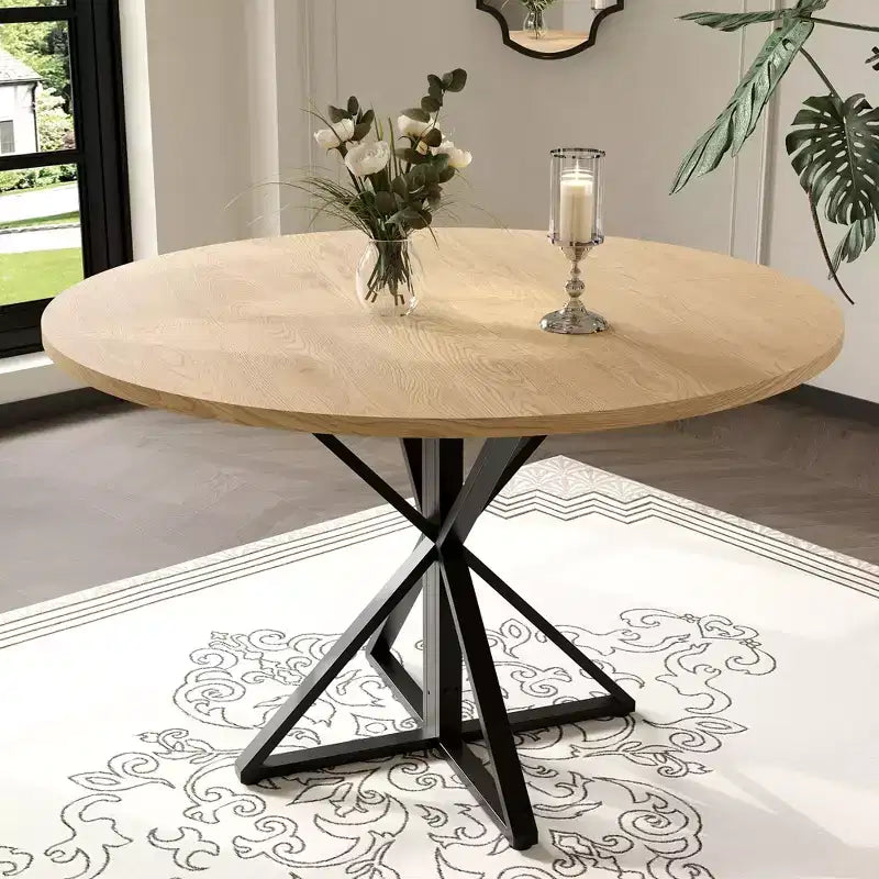 Tavolino da caffè rotondo in legno da 47 cm con piedistallo in metallo e 4 parti di piano del tavolo, salvaspazio per la cucina di casa