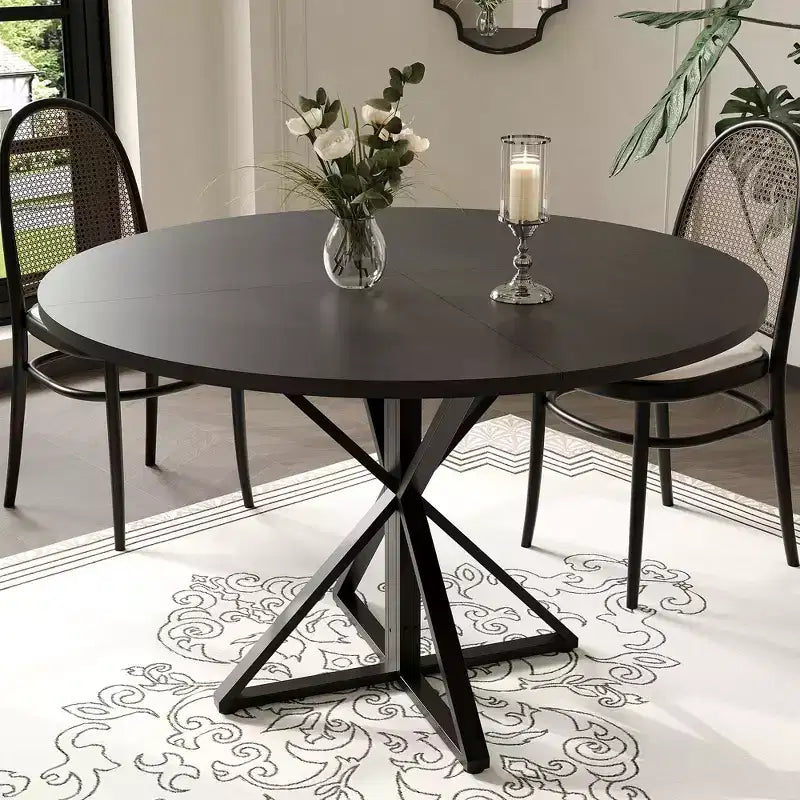 Tavolino da caffè rotondo in legno da 47 cm con piedistallo in metallo e 4 parti di piano del tavolo, salvaspazio per la cucina di casa