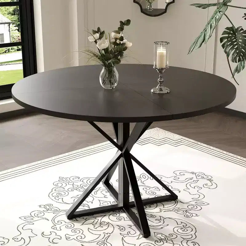 Tavolino da caffè rotondo in legno da 47 cm con piedistallo in metallo e 4 parti di piano del tavolo, salvaspazio per la cucina di casa