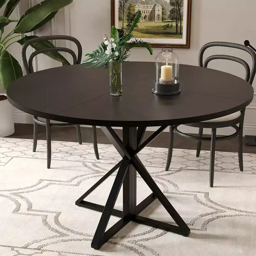 47 Wooden Circle Coffee Table with Metal Pedestal & 4 Parts of Tabletop, Save Space for Home Kitchen