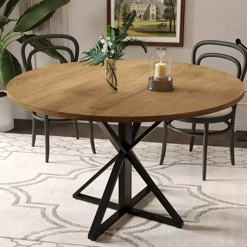 Tavolino da caffè rotondo in legno da 47 cm con piedistallo in metallo e 4 parti di piano del tavolo, salvaspazio per la cucina di casa