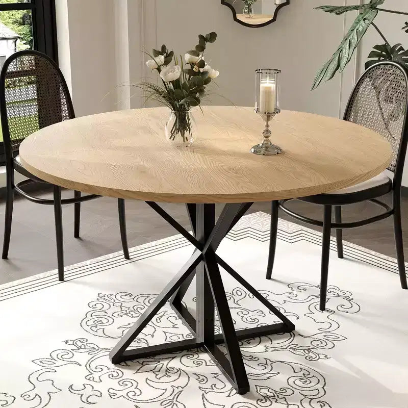 Tavolino da caffè rotondo in legno da 47 cm con piedistallo in metallo e 4 parti di piano del tavolo, salvaspazio per la cucina di casa