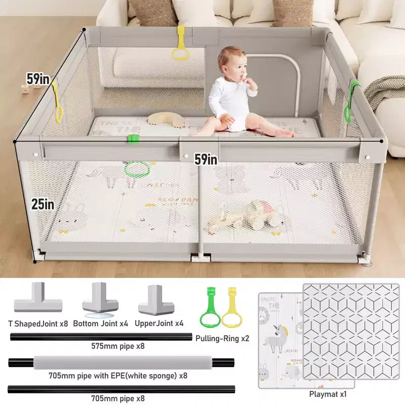Box per bambini con tappeto 150 x 150 cm, box per neonati e bambini, centro attività per interni ed esterni, recinzione di sicurezza per bambini