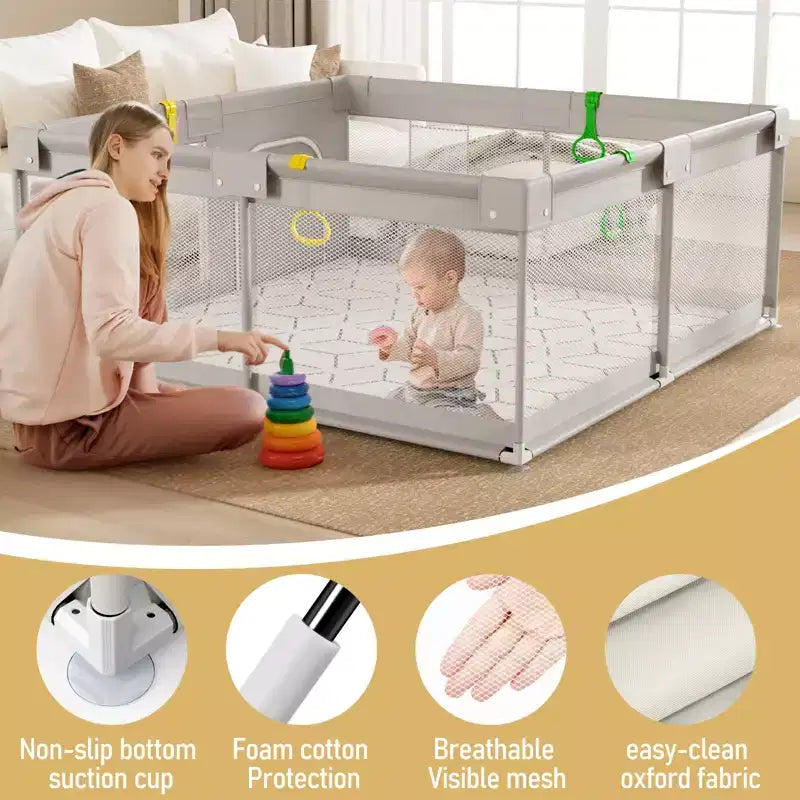 Box per bambini con tappeto 150 x 150 cm, box per neonati e bambini, centro attività per interni ed esterni, recinzione di sicurezza per bambini