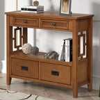 Consolle Overton Vintage in Legno Massello con 4 Cassetti e Ripiano Aperto