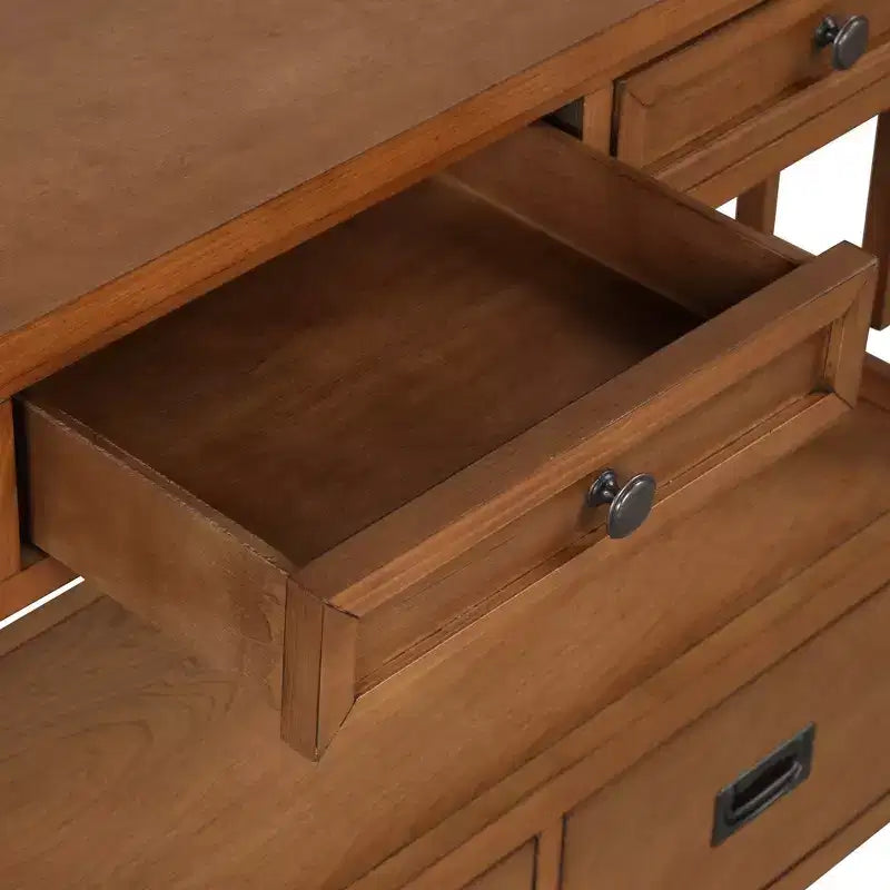 Consolle Overton Vintage in Legno Massello con 4 Cassetti e Ripiano Aperto