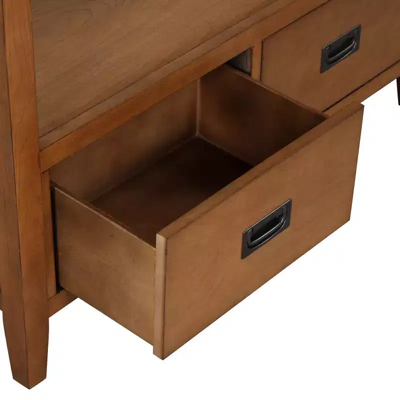 Consolle Overton Vintage in Legno Massello con 4 Cassetti e Ripiano Aperto