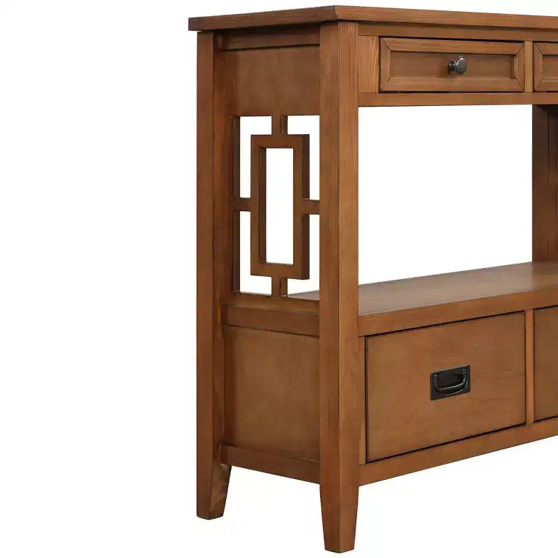 Consolle Overton Vintage in Legno Massello con 4 Cassetti e Ripiano Aperto
