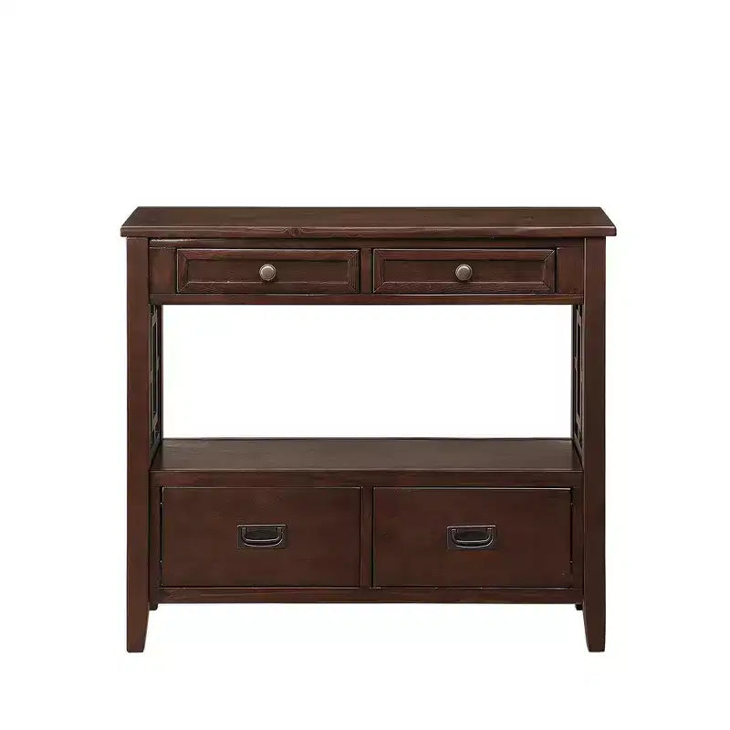 Consolle Overton Vintage in Legno Massello con 4 Cassetti e Ripiano Aperto