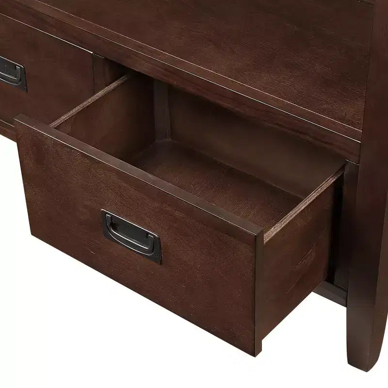 Consolle Overton Vintage in Legno Massello con 4 Cassetti e Ripiano Aperto