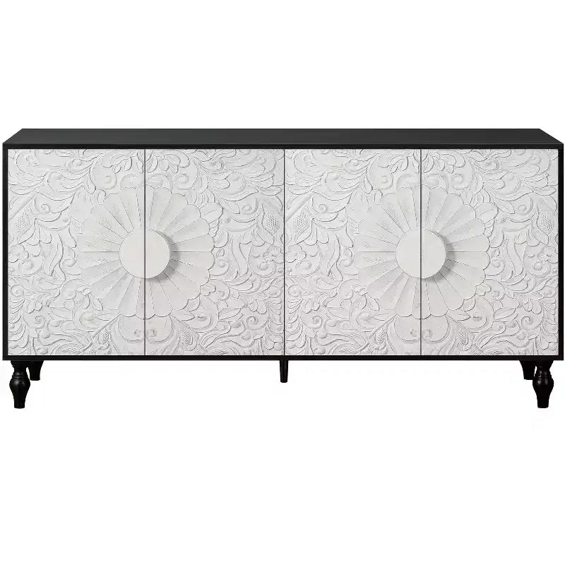 Mobiletto Contenitore con Anta Intagliata a Fiori, Credenza da Ingresso con Maniglia in Metallo, Mobiletto per Soggiorno