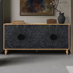 Mobiletto Contenitore con Anta Intagliata a Fiori, Credenza da Ingresso con Maniglia in Metallo, Mobiletto per Soggiorno