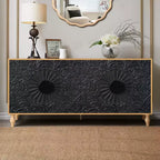 Mobiletto Contenitore con Anta Intagliata a Fiori, Credenza da Ingresso con Maniglia in Metallo, Mobiletto per Soggiorno