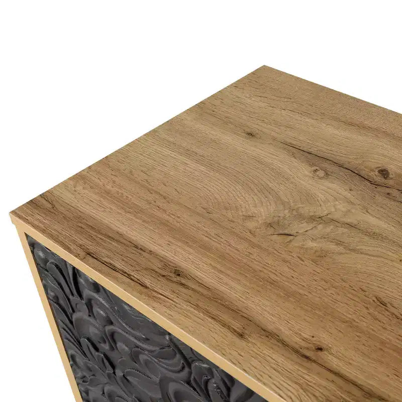 Mobiletto Contenitore con Anta Intagliata a Fiori, Credenza da Ingresso con Maniglia in Metallo, Mobiletto per Soggiorno