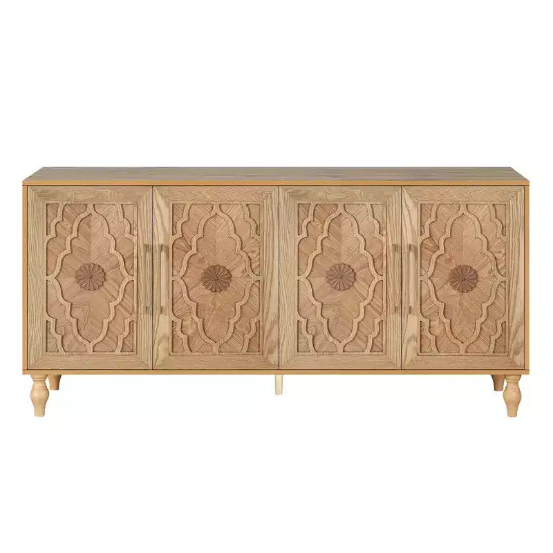 Mobiletto Contenitore con Anta Intagliata a Fiori, Credenza da Ingresso con Maniglia in Metallo, Mobiletto per Soggiorno