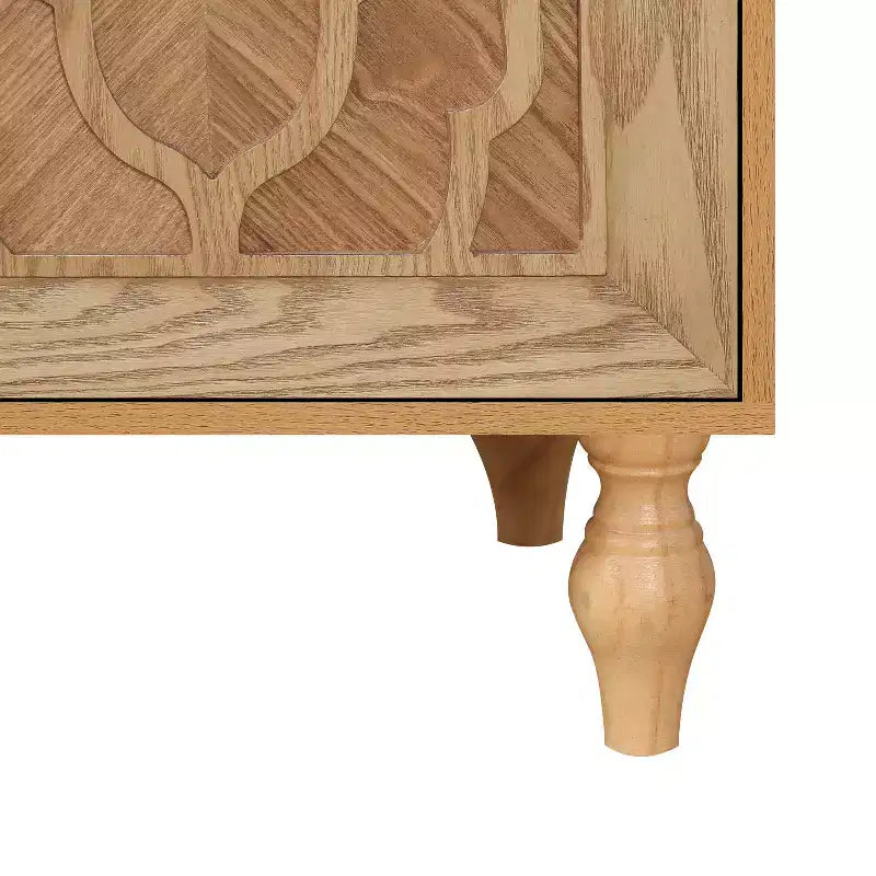 Mobiletto Contenitore con Anta Intagliata a Fiori, Credenza da Ingresso con Maniglia in Metallo, Mobiletto per Soggiorno