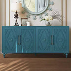 Mobiletto Contenitore con Anta Intagliata a Fiori, Credenza da Ingresso con Maniglia in Metallo, Mobiletto per Soggiorno