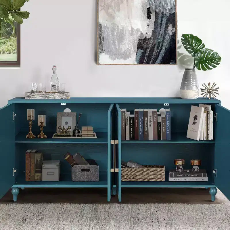 Mobiletto Contenitore con Anta Intagliata a Fiori, Credenza da Ingresso con Maniglia in Metallo, Mobiletto per Soggiorno