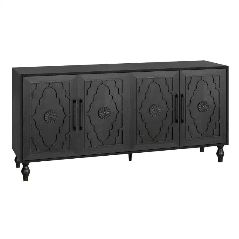 Mobiletto Contenitore con Anta Intagliata a Fiori, Credenza da Ingresso con Maniglia in Metallo, Mobiletto per Soggiorno