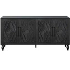 Mobiletto Contenitore con Anta Intagliata a Fiori, Credenza da Ingresso con Maniglia in Metallo, Mobiletto per Soggiorno