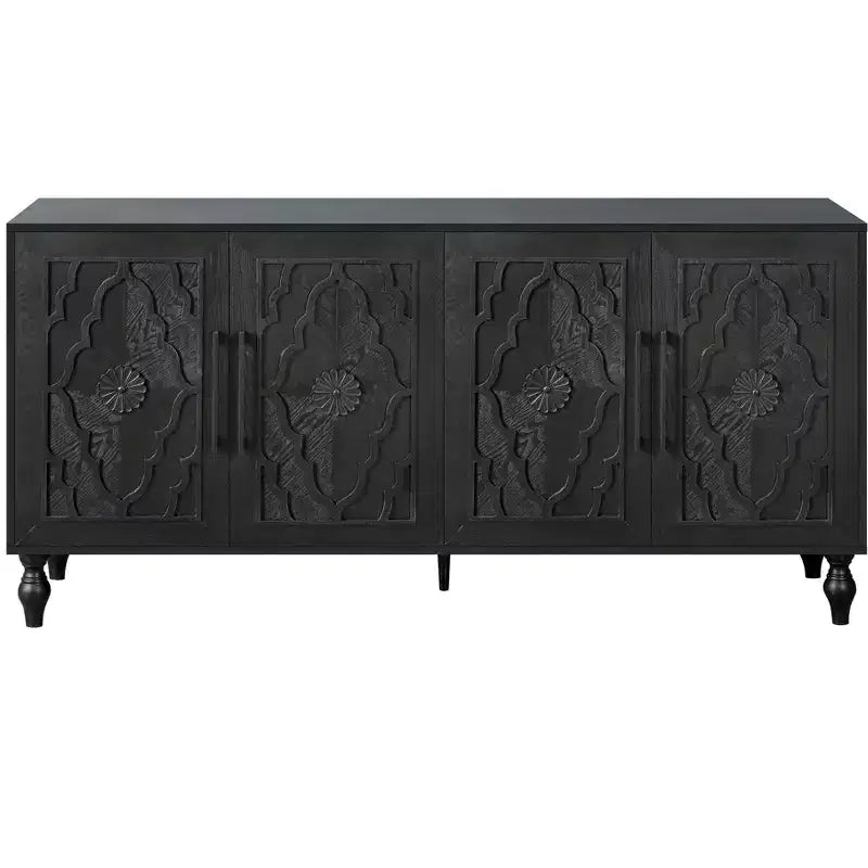 Mobiletto Contenitore con Anta Intagliata a Fiori, Credenza da Ingresso con Maniglia in Metallo, Mobiletto per Soggiorno