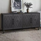 Mobiletto Contenitore con Anta Intagliata a Fiori, Credenza da Ingresso con Maniglia in Metallo, Mobiletto per Soggiorno