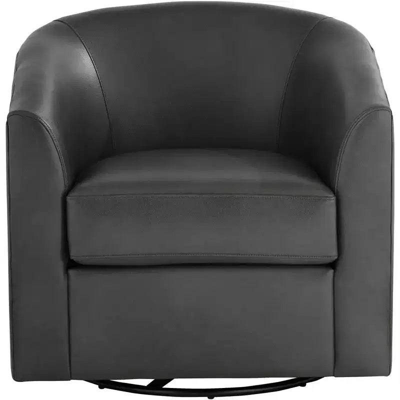 Poltrona girevole a barile in similpelle grigio scuro larga 30 3/4