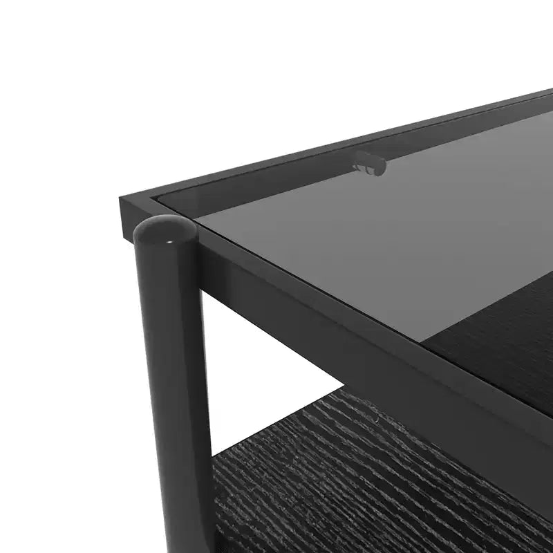 Tavolino da caffè rettangolare con piano e gambe in vetro temperato grigio, tavolo moderno per soggiorno