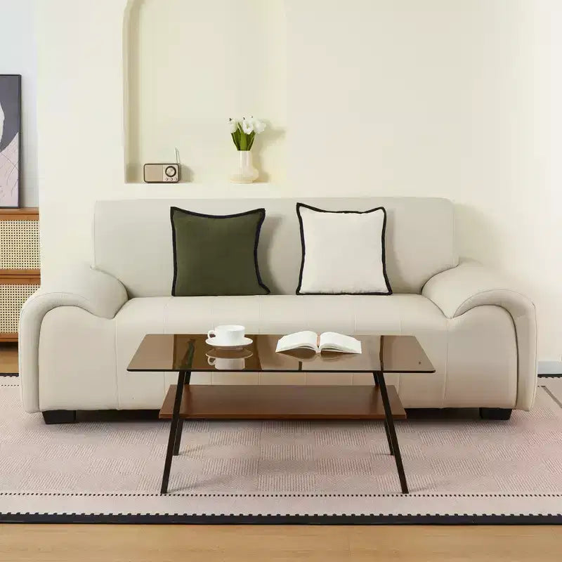 Tavolino rettangolare da caffè con piano in vetro temperato e gambe in metallo, tavolo moderno da soggiorno