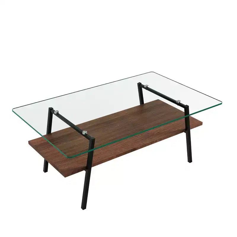 Tavolino rettangolare da caffè con piano in vetro temperato e gambe in metallo, tavolo moderno da soggiorno