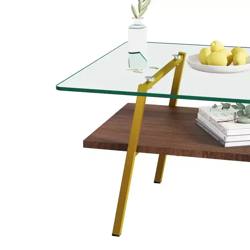 Tavolino rettangolare da caffè con piano in vetro temperato e gambe in metallo, tavolo moderno da soggiorno