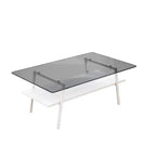 Tavolino rettangolare da caffè con piano in vetro temperato e gambe in metallo, tavolo moderno da soggiorno