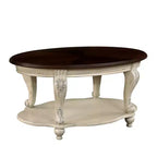 Tavolino da caffè ovale in legno da 42'' con 2 ripiani e mensola aperta per soggiorno, beige e piano color espresso