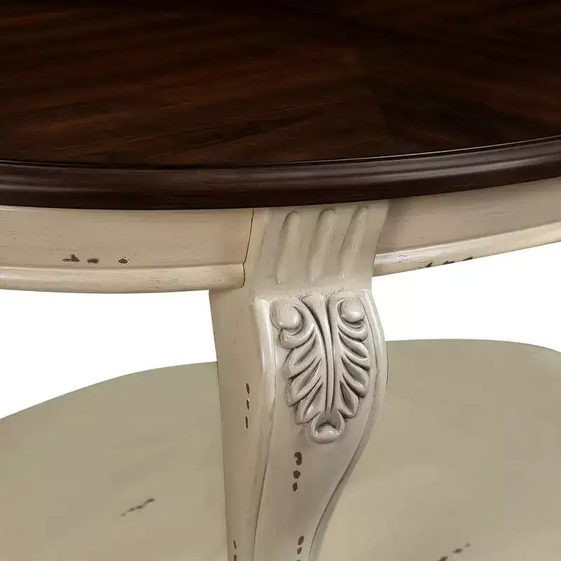 Tavolino da caffè ovale in legno da 42'' con 2 ripiani e mensola aperta per soggiorno, beige e piano color espresso