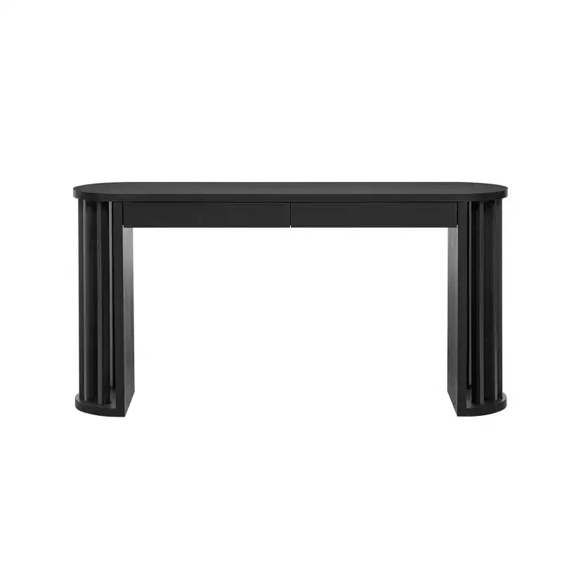 Consolle lunga 59 pollici con design a linee curve e dritte per ingresso e soggiorno, nera