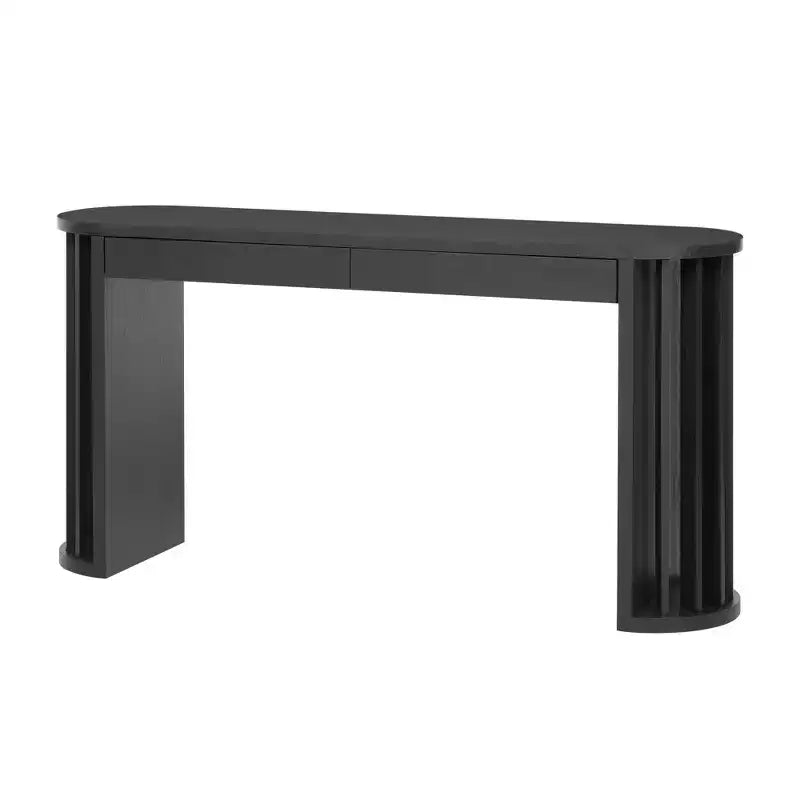 Consolle lunga 59 pollici con design a linee curve e dritte per ingresso e soggiorno, nera