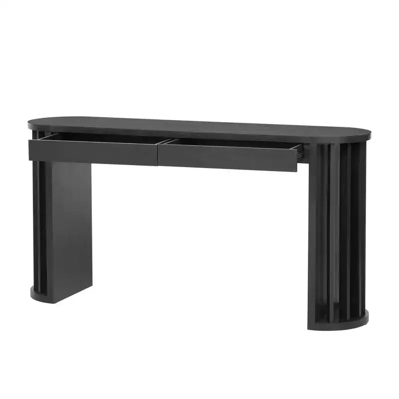 Consolle lunga 59 pollici con design a linee curve e dritte per ingresso e soggiorno, nera
